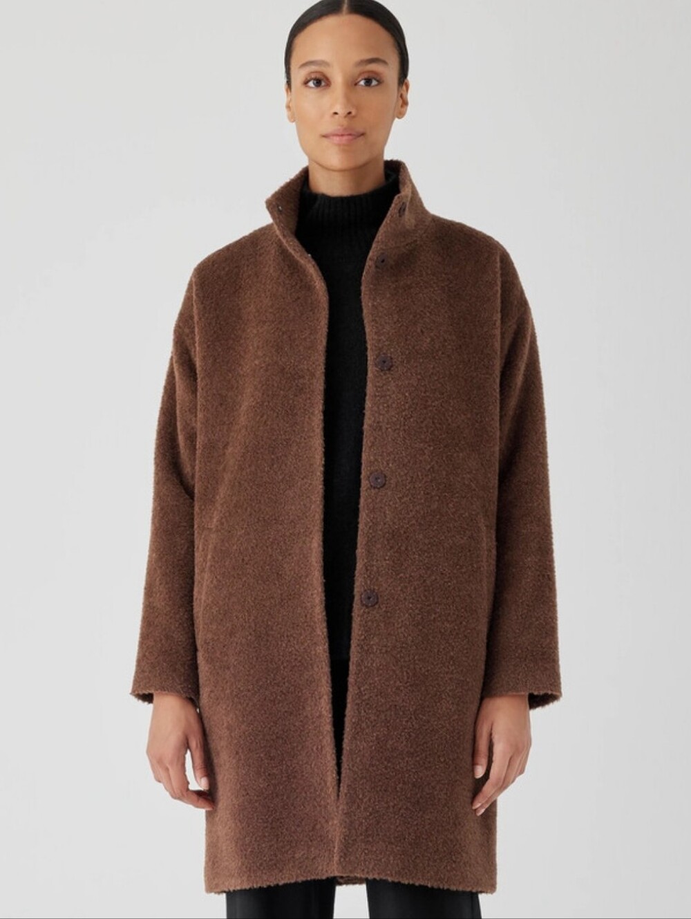 Eileen Fisher Sheared Alpaca Stand Collar Coat - Picture 16 of 16